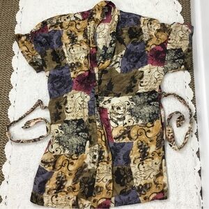 Vintage Silk Belted Robe by SILKS AUGUST SILK Botanic Floral Short Sleeve M